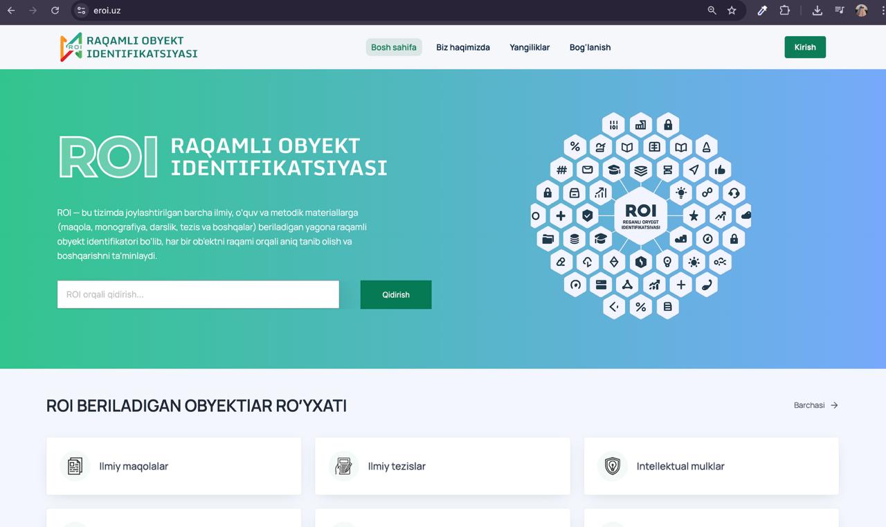 EROI.UZ — raqamli obyekt identifikatsiyasi platformasi ishga tushdi
